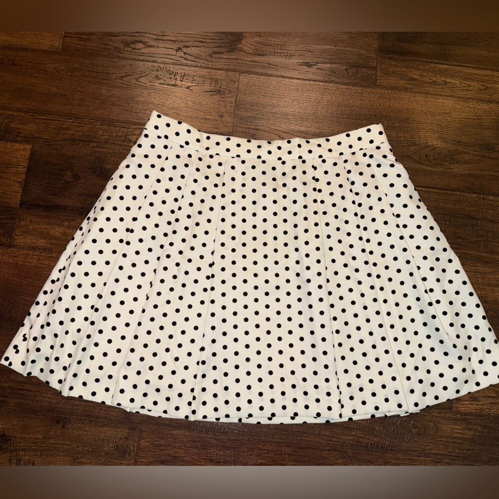 J. Crew Black and White Polka Dot A-Line Pleated Skirt